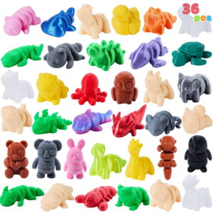 Joyfy 36 Pcs 3D Printed Mini Animals Toys for Kids Party Favors, Cute Articulated Flexible Figurines Fidget Toys Bulk, Desk Pets, Birthday Gifts, Classroom Prize, Easter Egg Stuffers