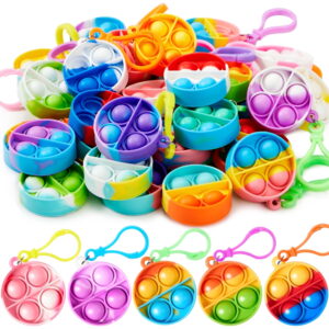 Joyfy Round Pop Fidget Keychain Party Favors for Kids 30 Pack Mini Fidget Toys Bulk, Goodie Bag Stuffers Fidgets for Classroom Prizes Sensory Toy Packs