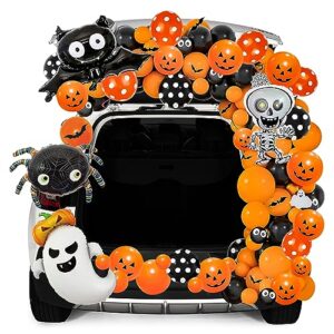 JOYIN Halloween Trunk Or Treat Car Decorations Kit for SUV Halloween Decor Outdoor Bat Ghost Spider Skeleton Pumpkin Balloons, Stickers Haunted House Door Archway Entryway Foil Dot Glue