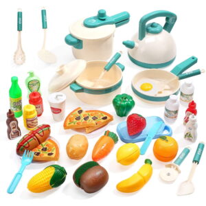 JoyStone 40PCS Kids Kitchen Pretend Play Toys, Cooking Set with Pots and Pans Cookware Cutting Play Food, Great Gift for Toddles Infant Boys Girls