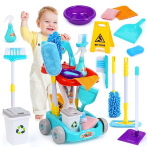 JoyStone Kids Cleaning Set, 22PCS Pretend Play Housekeeping Cart with Broom Mop Duster, Educational Role Play Toy for Toddlers Ages 3+