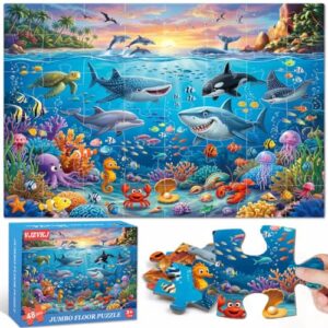 Jumbo Floor Puzzles for Kids Ages 3-5, 48 Piece Ocean Underwater World | Puzzles for Kids Ages 4-6, Learning Educational Toys for Boys and Girls