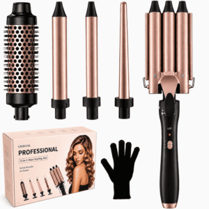 JUUTREN 5 in 1 Curling Iron, Hair Curlers Waver Set 3 Barrels Hair Crimper, Professional Fast Heating Curling Wand, Interchangeable Curling Iron for Women