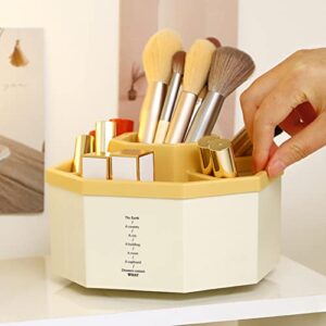 kaileyouxiangongsi Desk Organizer, 360-Degree Rotating Multi-Functional Pen Holder, 5 Compartments Desktop Stationary Organizer, Home Office Art Supply Storage Box Caddy (White+Yellow)