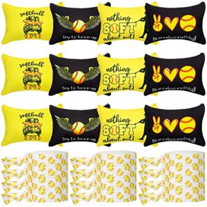 Kajaia 24 Pcs Softball Party Favors Softball Cosmetic Bag Sport Hair Scrunchies Bracelet Travel Pouch Canvas Makeup Bags Hair Ties Bands for Women Girls Team Gifts(Cute)