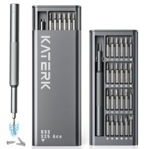 KATERK 25-in-1 Mini Screwdriver Set Precision Small Magnetic Repairs Tool | 24 Magnetic Bits, Resist Wear, Don't Strip Easily, Compact Organized Size, Repair Kit for Glasses, Laptop, iPhone, Watch