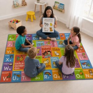 KC Cubs 3x5 ABC Alphabet Animal Sounds Rug – Educational Non-Slip Carpet Play Mat for Kids, Toddlers, Nursery, Classroom, Playroom, Baby, Daycare