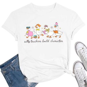 KIDDAD Teacher Shirts for Women Silly Teachers Build Character T-Shirt