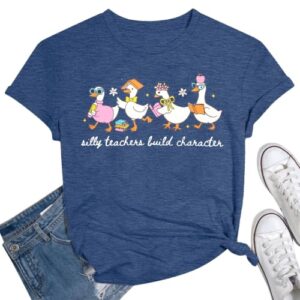 KIDDAD Teacher Shirts for Women Silly Teachers Build Character T-Shirt
