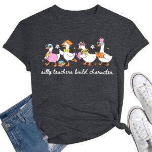 KIDDAD Teacher Shirts for Women Silly Teachers Build Character T-Shirt