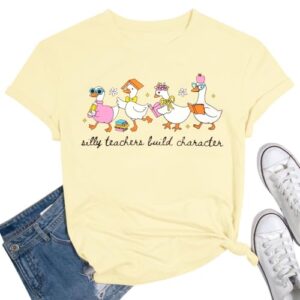 KIDDAD Teacher Shirts for Women Silly Teachers Build Character T-Shirt