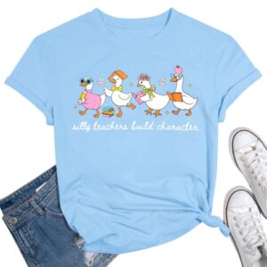 KIDDAD Teacher Shirts for Women Silly Teachers Build Character T-Shirt Blue