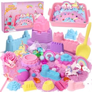 KiddiTouch Sensory Bin, Kids Play Sand Kit, Non-Sticky Sensory Sand Toy with Tray, Birthday Holiday Gifts for Girls Ages 3-8