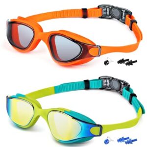 Kids Swim Goggles Water Pool Glasses One Piece 180°Clear Wide View Anti Fog | For 3‑6 4‑7 5‑7 6‑14 8‑12 Boys Girls Toddlers Youth, 2‑Pack, Swim for Water Pool Beach, Leak‑Proof Anti UV