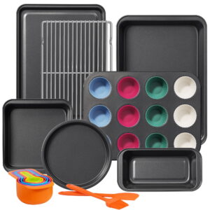 Kikcoin Baking Pan Set, 22 Pcs Non-Stick Bakeware Set, Baking Sheet for Kitchen, Muffin Pan & Cookie Sheet & Cake Pan, Oven Safe up to 446℉