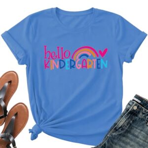 Kindergarten Teacher Shirts for Women-Rainbow Heart Short Sleeves