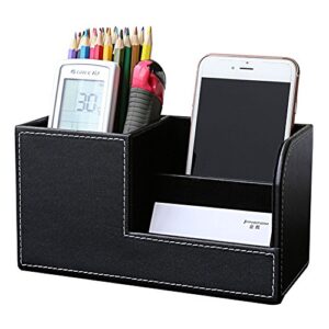 KINGFOM Desk Organizer Office Supplies Caddy Pu Leather Multi-function Storage Box Pen/Pencil,Cell phone, Business Name Cards Remote Control Holder Black