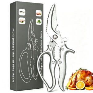 Kitchen Shears, Spring Loaded Multipurpose Scissors with Non-Slip Handle & Safety Lock, for Chicken, Turkey, Meat, Fish, Vegetables, Dishwasher Safe
