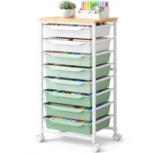 Kitsure Rolling Storage Cart with 8 Drawers,Craft Organizers, 30.3"H, Green