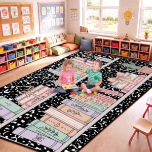 Klyyo Clyro Large Classroom Rug 5' x 7.6' Flame-Retardant Rug,Bookshelf