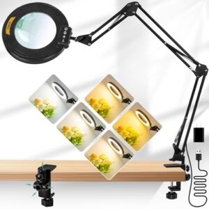 KMDES Magnifying Glass with Light and Clamp, 4.2in 15X Extended Arm