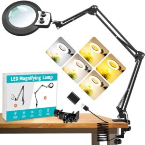 KMDES Magnifying Glass with Light, Overhead Knob Magnifier Lamp 15X
