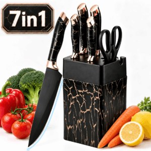 Knife Set, 7-Piece Kitchen Knife Set, Ultra Sharp German-Style Blades, Ergonomic Non-Slip Handle, Dishwasher Safe, Anti-Rust, Space-Saving Knife Block Holder