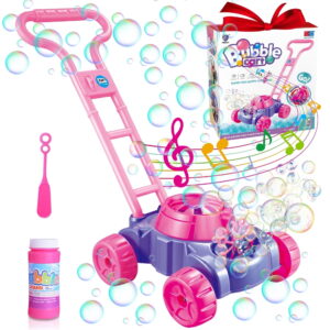 KOPPOP Bubble Lawn Mower - Bubble Machine for Outdoor and Indoor Use, Push Mower with Sound Effects and Bubble Blowing Function - Purple