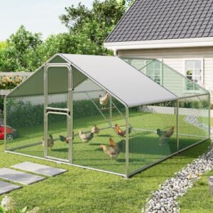 Large Chicken Coop for 20 Chickens,Walk-in Chicken Run for Yard with Cover,Chicken Pens Outdoor Metal Portable Chicken Tractor Cage Enclosure Crate Outside for Small Animals Bird Duck Rabbit Hen