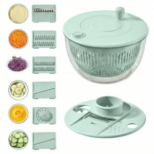 Large Salad Spinner and Slicer, 5.3 Qt 3-in-1 Vegetable Fruit Wash Bowl, Lettuce Washer with 5-Blade Slicer & Egg Yolk Strainer for Fast Salad Prep (Green)
