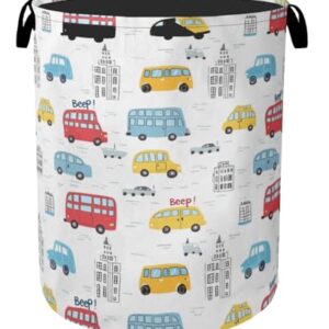 Laundry Basket, Cartoon Vehicles Foldable Canvas Toy Organizer with Handles, Heavy Duty for Home, Bedroom, Dorm, Bathroom, Large Storage Basket Home Decoration