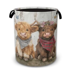 Laundry Hamper Foldable with Handles,Cute Highland Cow Oxford Cloth Laundry Basket,Storage Organizer for Bathroom Bedroom Dorm 16"x20.8"