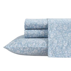 Laura Ashley - Twin XL Size Sheet Set with Fitted Sheet & Pillowcase | 100% T200 Cotton Percale, Crisp & Breathable Weave, Fully Elastic Fitted Sheet, Secure Deep Pocket Fit, Machine Washable