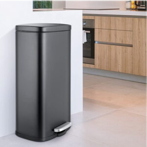 LAZY BUDDY 8 gal Stainless Steel Kitchen Trash Can, Step Garbage Can with Soft-Close Lid for Home