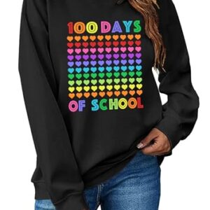LAZYCHILD Women 100 Days of School Sweatshirt: Funny Teacher Shirts School Teaching Long Sleeves Teachers Gifts Tops