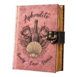 Leather Crafter's Aphrodite Vintage Journal Diary with Sea Shell Lock Closure, UV Printed Cover, Dark Deckle Edge Handmade Paper, Antique Leather Look Binding, Aesthetic Writing Notebook for Women, Girls & Gifting