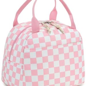LEDAOU Lunch Box for Women, Insulated Reusable Lunch Bag, Cooler Tote for Work, School, College, Travel, Picnic, Everyday Use (Pink Checkered)