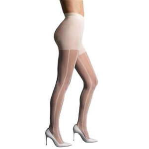 L'eggs Women's 360 Degree Contour Shaping Suiting Stripe Tights | Sheer Toe Pantyhose, Shaper Panty, Compression, Slimming, Stretch, Leg Shaping Fashion Stockings| Chalk, Size Small (Pack of 1)