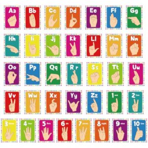 Lemicin 36Pcs ASL Alphabet Bulletin Board Set ABC Number Hand Signal Language Flash Cards ASL Signal Language Posters for Classroom Phrases Hand Sign Cards Students Teachers School Visual Cues