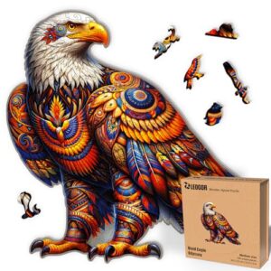 LEOGOR Wooden Jigsaw Puzzles for Adults, Vivid Eagle Odyssey, 200 Pieces, 13.5 x 13 in, Premium 5mm Thick Natural Wood, Individually Hand-Drawn Shapes, Unique Animal Decor Gift