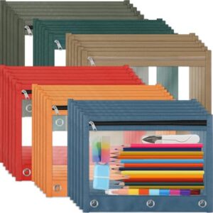 Lincia 36 Pack Pencil Pouches for 3 Ring Binder with Zipper Bulk Binder Pencil Bags, 6 Colors, Binder Pencil Case with Double Sided Clear Window for College Office Supplies(Vintage)