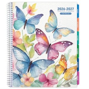 LITE TEACHER PLANNER - Aug 2026-Jul 2027, 8.5" x 11" Daily Weekly Monthly Organizers - Includes 7 Periods, Dated Calendar, Page Tabs, Bookmark, and Planning Stickers (Watercolor Butterflies)