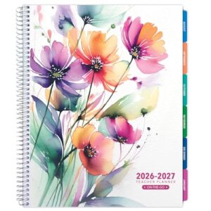 LITE TEACHER PLANNER - Aug 2026-Jul 2027, 8.5" x 11" Daily Weekly Monthly Organizers - Includes 7 Periods, Dated Calendar, Page Tabs, Bookmark, and Planning Stickers (Rainbow Floral)