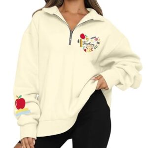 LOTUCY Teacher Quarter Zip Sweatshirt for Women Teacher Appreciation Gift