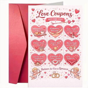 Love Coupons for Romantic Gestures – 12 Fun Coupon Ideas including Breakfast in Bed, Movie Night, and More – Heartfelt Gift for Partner on Anniversary or Valentine's Day