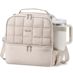 LOVEVOOK Insulated Lunch Bag for Women, Double Deck Lunch Box Cooler Tote | 18L Large Adult Lunch Bag Women with Shoulder Strap, Puffer Reusable womens lunch box for Work Picnic Travel Beach Meal Prep