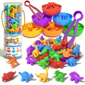 Lucky Doug 48 Counting Dinosaur Toys for Toddlers - Toddlers Preschool Learning Toys, Counting Dinosaur Toys, Color Sorting Toys for Toddlers Educational