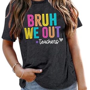 LUKYCILD Last Day of School Teacher Shirt：Women School Out for Summer Shirt Casual Short Sleeve Teacher Appreciation Gifts Gray