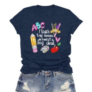 LuxLass Teacher Shirts for Women Back to School T-Shirt Teaching Life Tee Tops Blue