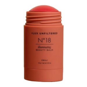 + Lux Unfiltered - N°18 Beauty Balm Blush Stick - Chili (Sheer Red) | Cream Blush Stick with Mango Butter - Buildable & Blendable Shimmer Blush Makeup Stick - Vegan & Cruelty Free